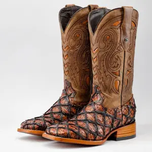 Cognac Jumbo Print Leather Boots - Square Toe