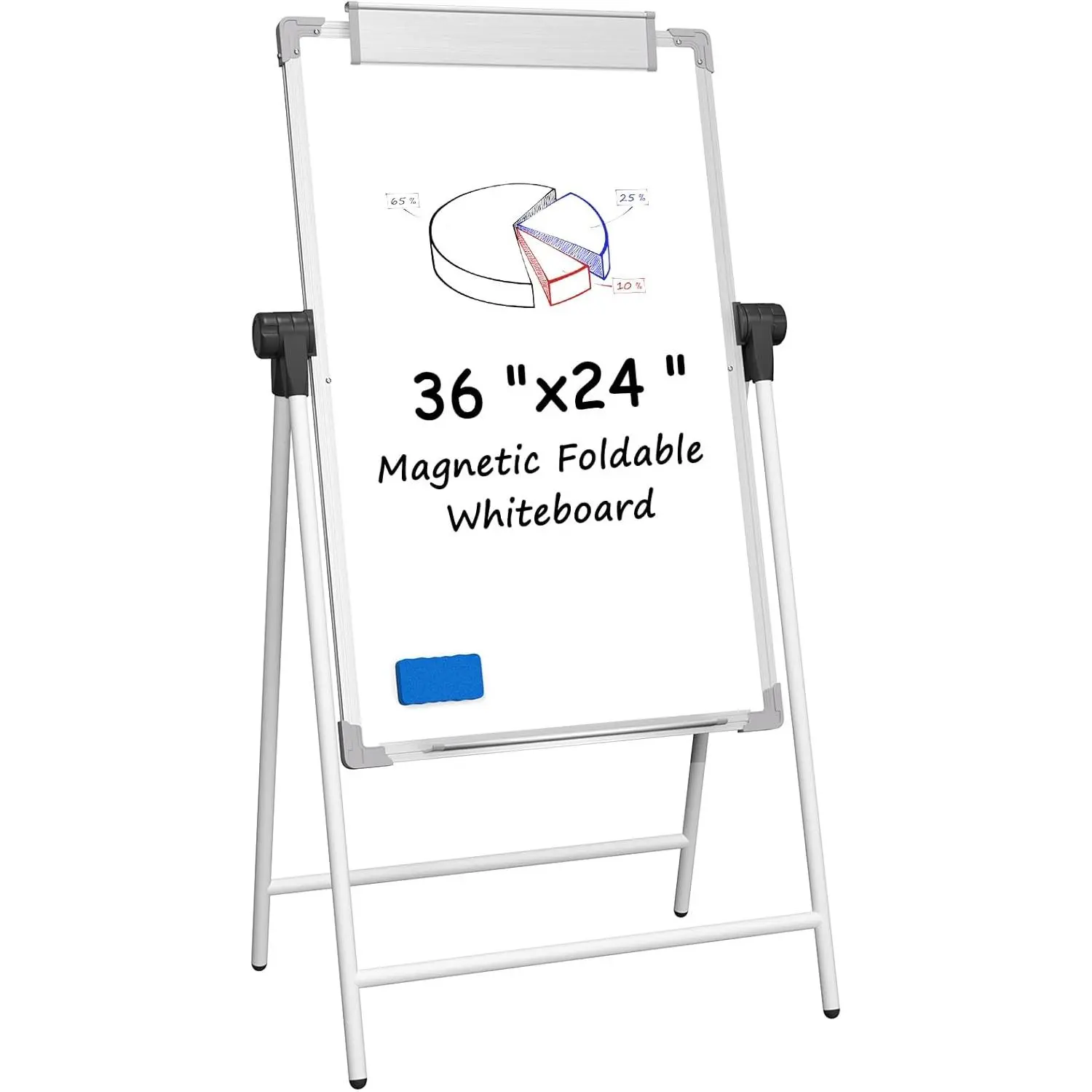 MaxGear 36"x24" Magnetic Easel Whiteboard - Double-Sided Dry Erase Board with Adjustable Height Stand, Aluminum Alloy Frame, Built-In Marker Tray, Easy Mobility for Teachers, Classroom, No Installation Needed, Long-Lasting Durability, Maximum Workspace, F