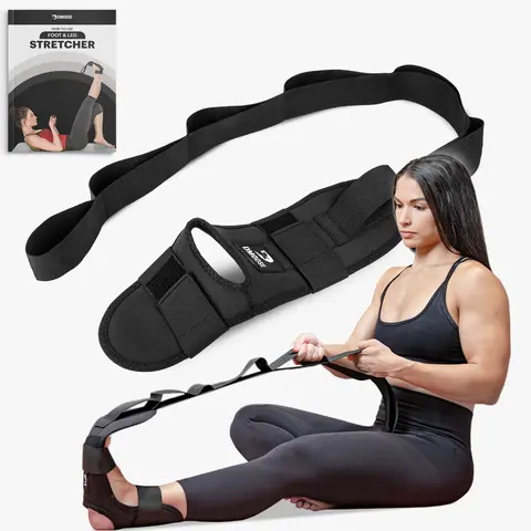 DMoose Unisex Portable Foot & Calf Stretcher - Adjustable Durable Nylon Straps, Reinforced Stitching, Custom Fit, Neoprene Padding, Carry Bag - Alleviates Pain, Enhances Leg Flexibility (Plantar Fasciitis, All Fitness Levels)