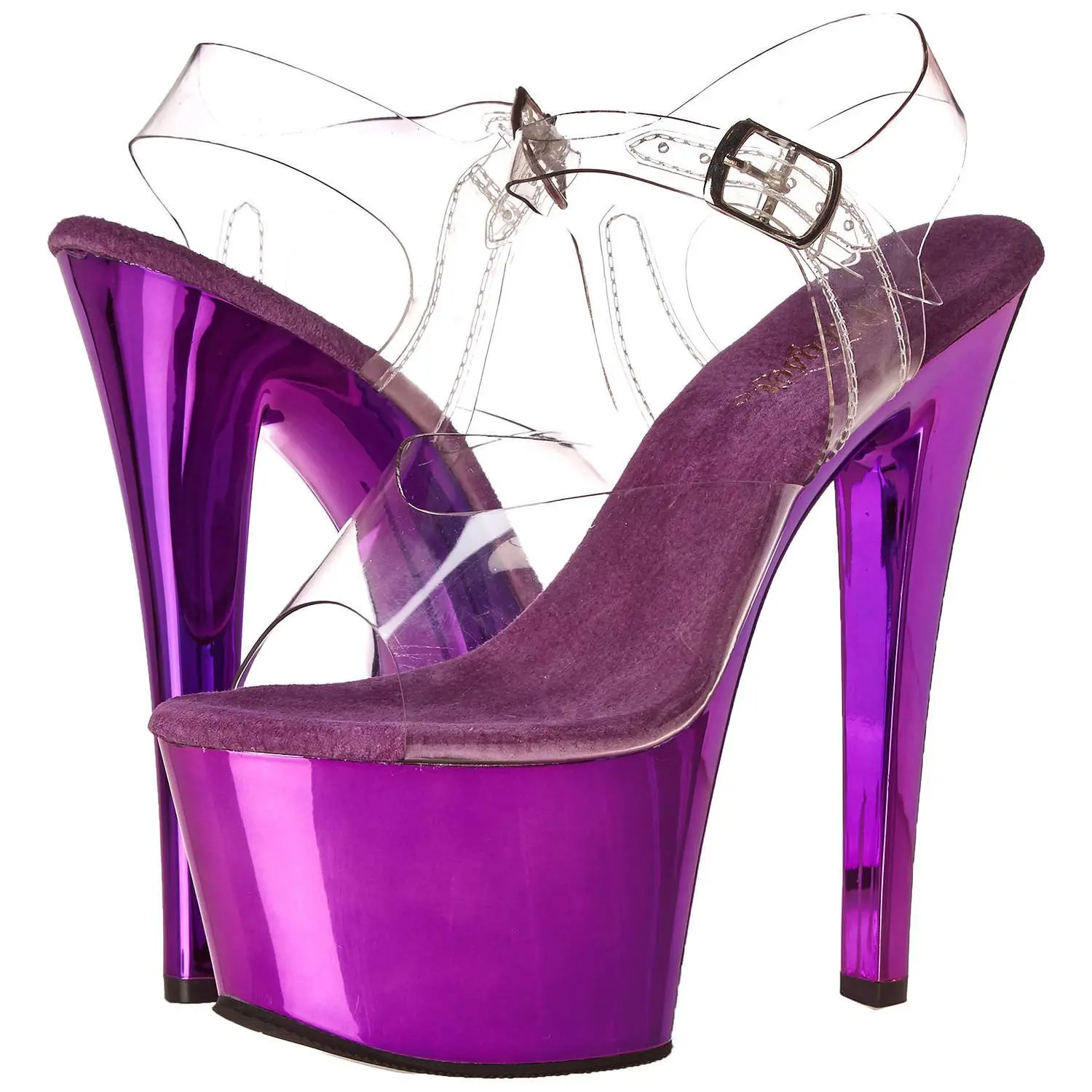 Platform Sandals for Women, SKY-308 Purple Stiletto High Heel with a Transparent Ankle Strap and 2.75-Inch Front Rise, Footwear, Elegant, Stylish, Fashion, Front Platform Rise, Heeled, Shoe, True To Size, Classy