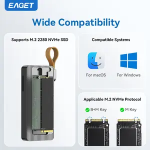 EAGET USB 4.0 Portable SSD enclosure, powered by the Intel JHL7440 chip, allows for 3G file transfers in just 1 second. Compatible with Thunderbolt 5/4/3, USB 4.0/3.2/3.1/3.0, and the M.2 NVME SSD enclosure is compatible with 2280 B+M M-Key.