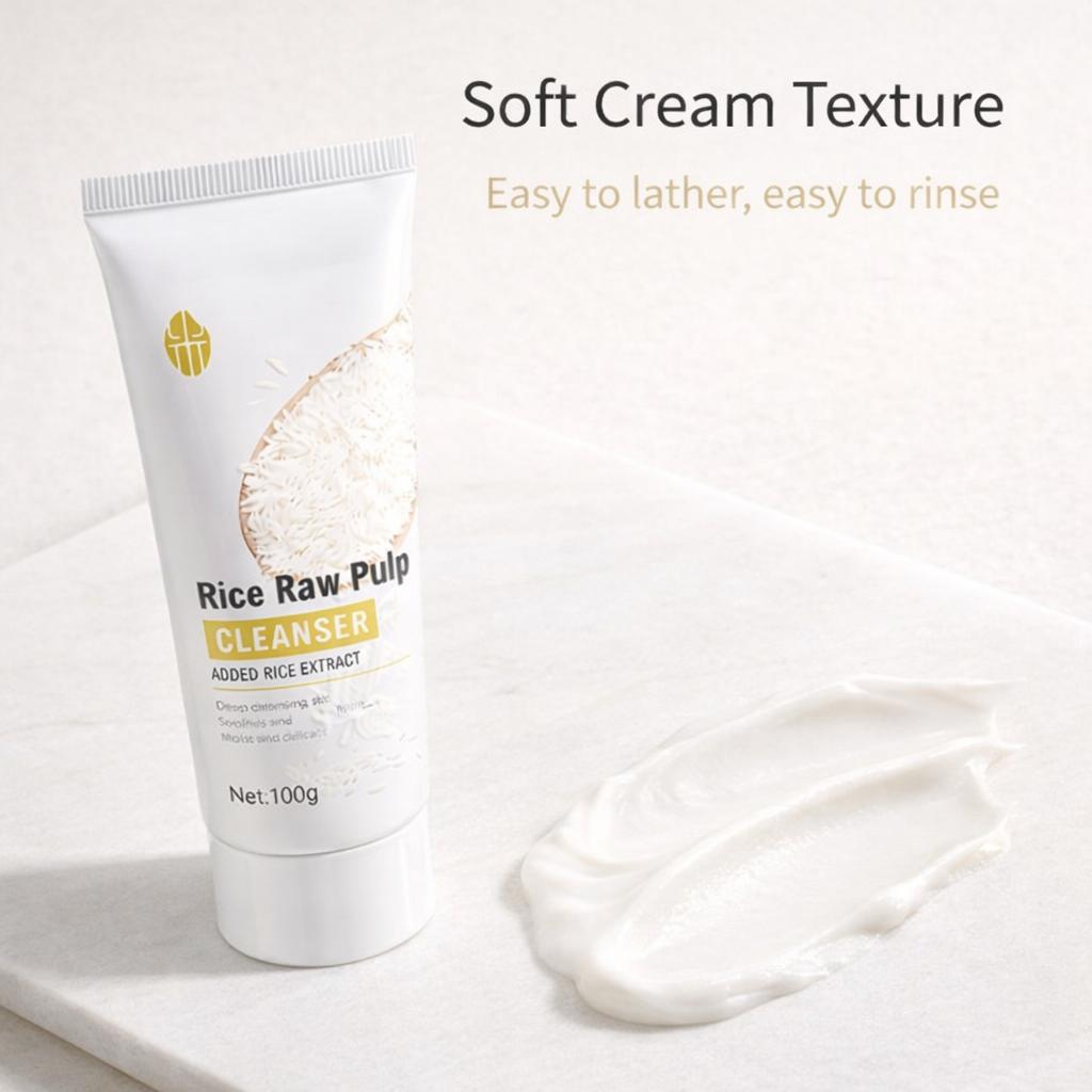 Rice Extract Facial Cleanser, Creamy Foam Face Wash for Daily Use, Soft Clean Feel, Rice Raw Pulp Cleanser 100g