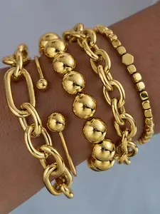 Women's Vintage Coin Design Layered Beaded Bracelet Set, Casual Style Soft Pottery Chain Jewelry for All Seasons, Perfect Gift