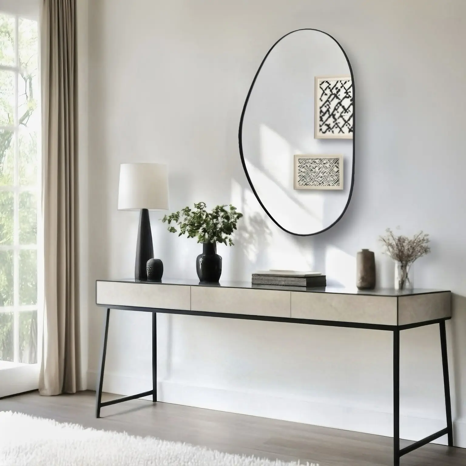 Freya Asymmetrical Selene Black Frame Wall Mirror