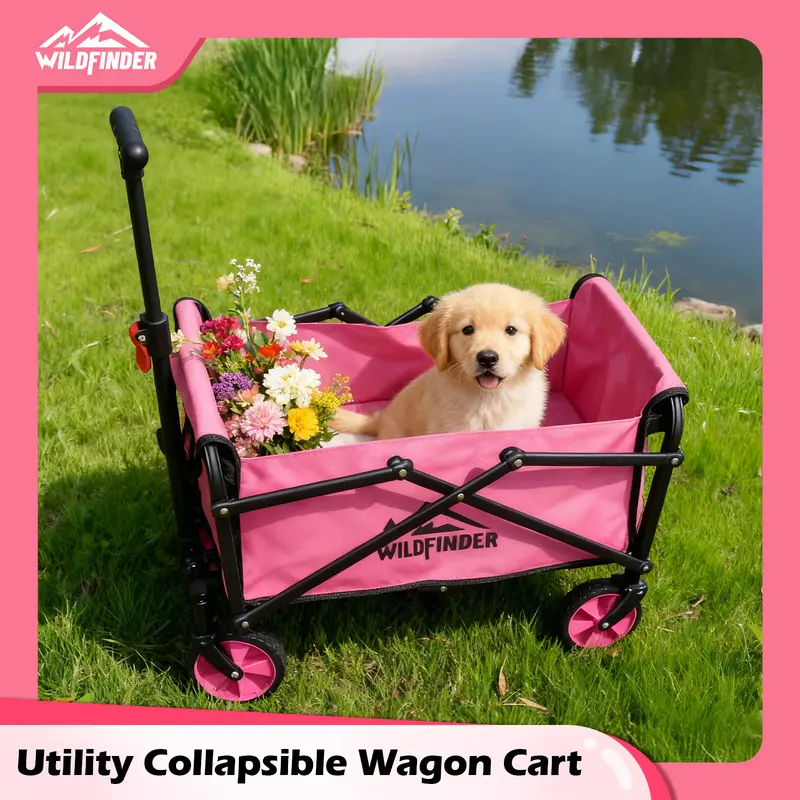 【New Arrival】Heavy-Duty Collapsible Folding Wagon Trolley (330 lbs Capacity) - Lightweight Portable Trolley for Daily Hauling, Flexible Handle Steer, Foldable Frame for Neat Storage, Ideal for Garden,Camping
