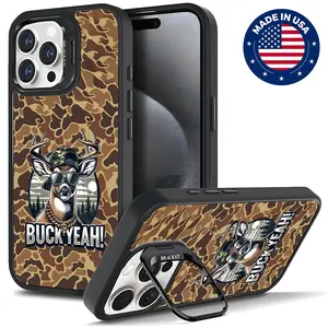 "Buck Yeah!" Custom Camo Deer Aesthetic Protective Cellphone Cover, Hard TPU Case with Tough Metal Lens Frame, Bracket & Camera Film for iPhone 12-16 Plus Pro Max, Shockproof Anti-Scratch Mobile Phone Accessories