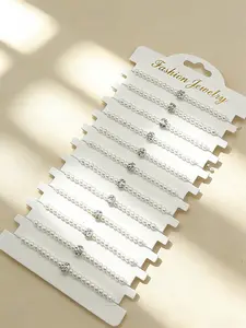 12pcs Dainty Faux Pearl Bracelet with Cubic Zirconia Ball Charm, Minimalist Stackable Bracelet for Women, Elegant Everyday Jewelry, Ideal for Spring Summer Outfits, Commute & Date Night Accessory, Versatile Fashion Pearl Bracelet