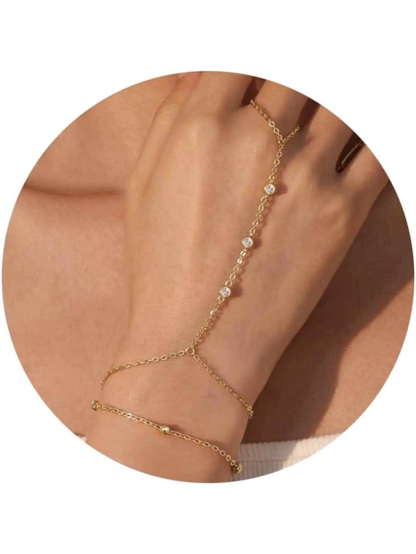 16k Gold Plated Hand Chain Bracelet, Gold Plated Bracelets for Women Link Chain Bracelets Finger Ring Slave Bracelet Mothers' Day Jewelry Gifts Exquisite Bracelet