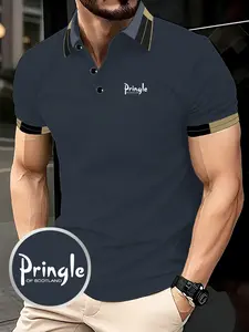 Men's Pringle Logo Print Polo Shirt, Fitted Casual Top, Breathable Stretch Fabric, All-Season Comfort, High-Quality Long-Lasting Design
