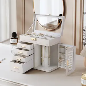 360° Rotating Jewelry Storage Box, 1 Count Home Jewelry Organizer with 5 Drawers, Multilayer Storage, Jewelry Storage Box for Ring, Bracelet, Earrings, Necklace, Jewelry Boxes