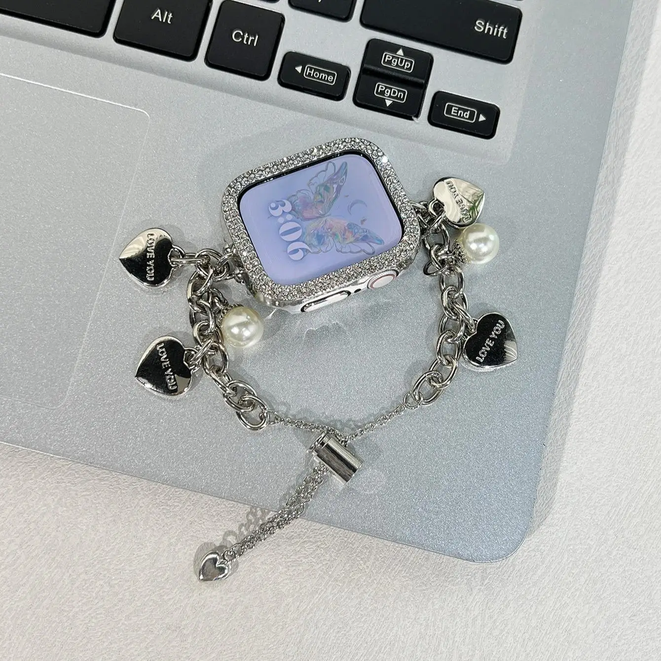 Fashion Heart & Faux Pearl Decor Watch Band (Band Only), 1 Count Smart Watch Accessories for Women, Compatible with Apple Watch Ultra Series 9/8/7/6/5