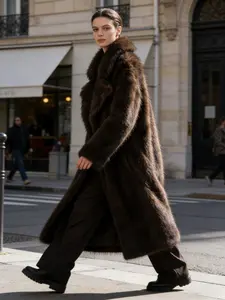 VVZ Autumn–Winter Women’s Extra-Long Faux Fur Coat with Lapel Jacket Collar