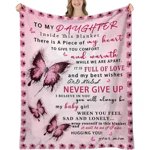 Daughter Blanket from Mom, Daughter Gifts from Mom, Daughters Birthday Gifts, Christmas Birthday Gift for Daughters Adult, Soft Flannel Throw Blanket, Pink Butterfly