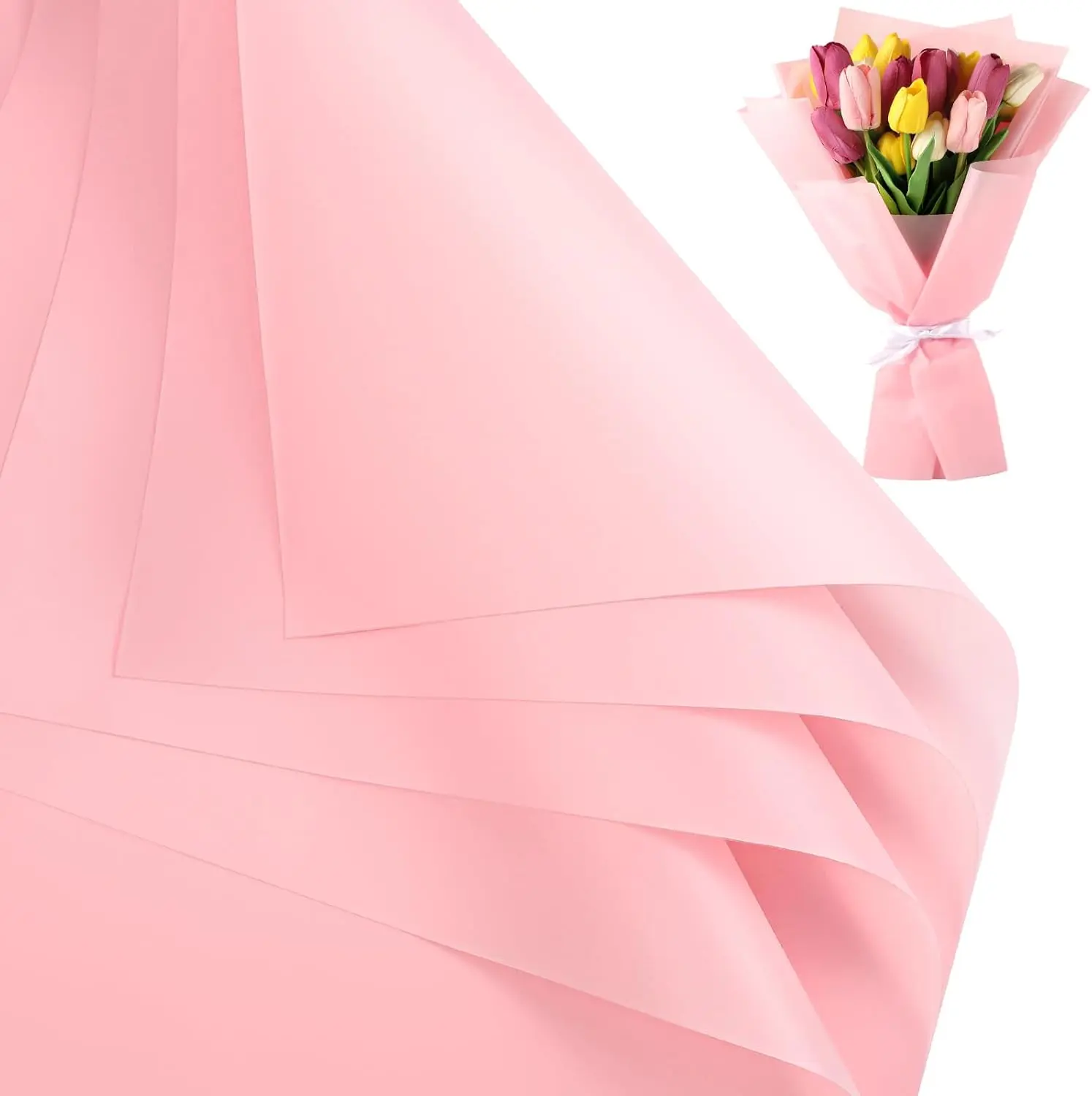 25-Sheet Thick Translucent Pink Flower Wrapping Paper (22x22 in) - Waterproof, Smooth, Soft Glossy Surface, Tear-Resistant Office Stationery for Bouquet Wrap Gifts & Wrapping, Florist Supplies
