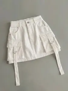 New Summer Spring Casual Chic Slimming Workwear Skirt, Multi-Pocket Ribbon High Waist A-Line Dress, Women's Half Skirt, Fashionable and Comfortable