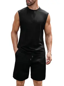 Men's solid color vest and shorts set, comfortable and breathable two-piece daily outdoor clothing, summer beach men's clothing, men's clothing, casual and summer clothing set, tropical beach clothing, top and shorts set Menswear Suits Gamis Plain