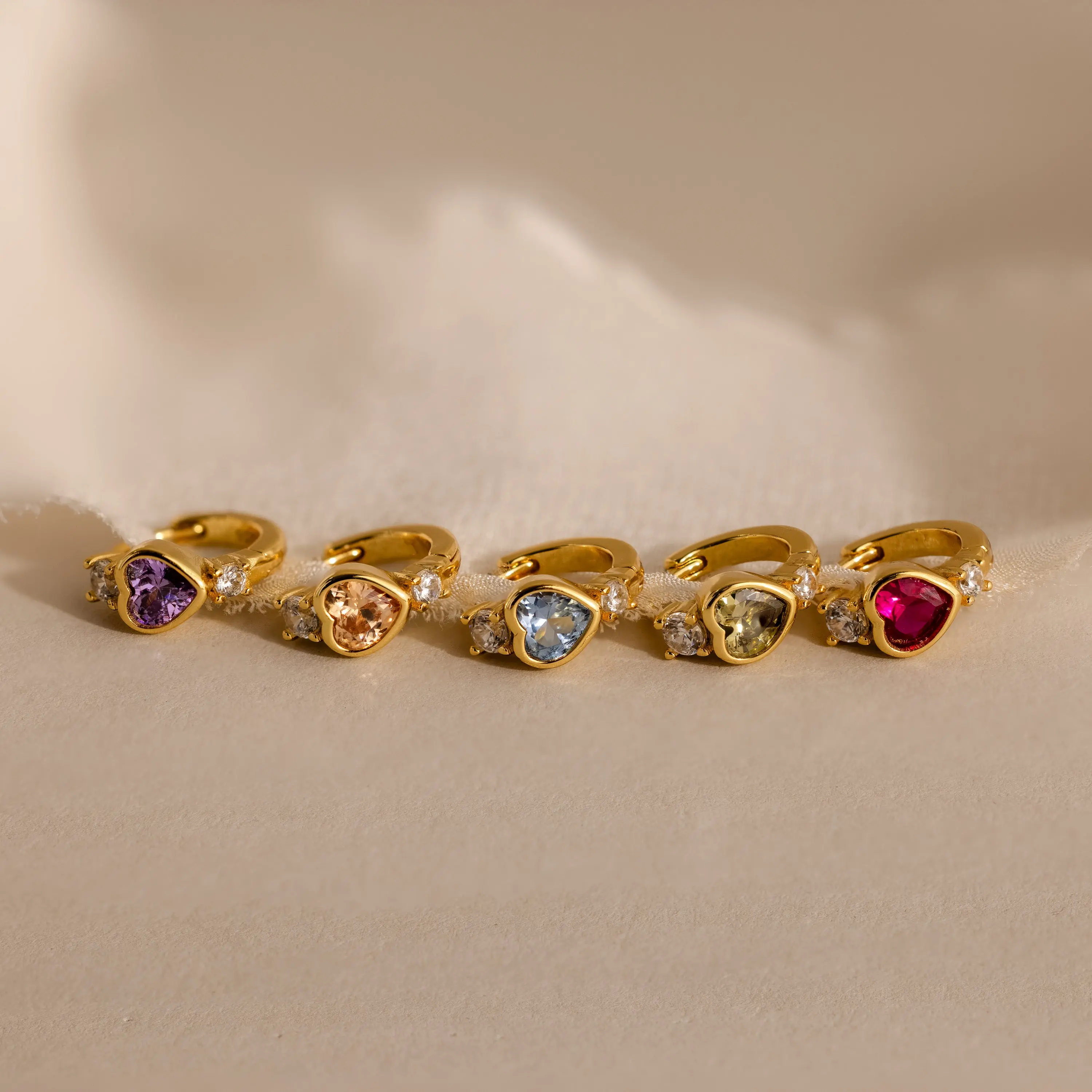 Birthstone Heart Hoops by Caitlyn Minimalist - Custom Diamond Gemstone Huggie Earrings in 18K Gold - Coquette Jewelry - Birthday Gift for Her