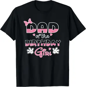 Women's 100% Cotton Short-Sleeve Round Neck Tee - Dad of the Birthday Girl Mouse Family Matching T-Shirt, Casual Comfortable Beach-Fit Tropical Top