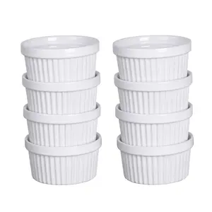 Garvee Set of 8 Porcelain and Ceramic Ramekins, 8 oz Capacity Each, Perfect for Baking Creme Brulee, Souffle, Pudding, Custard, and Dipping Sauces, Oven and Dishwasher Safe, Stackable, Available in White, Pink, and Black