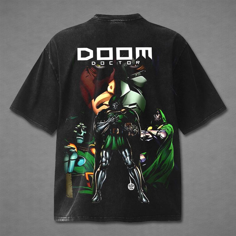 Retro Washed Superhero T-Shirt, Dr Doom Avengers Doomsday Art Tee, Vintage Comic Book Style Graphic Shirt, Acid Washed Black Oversized Tee, Streetwear Superhero Shirt for Comic Fans & Pop Culture Lovers