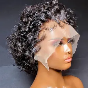 Short Bob Wig Pixie Cut Curly Human Hair Wigs Glueless 13x1 Lace Closure curly wig with baby hair Natural Color for Black Women
