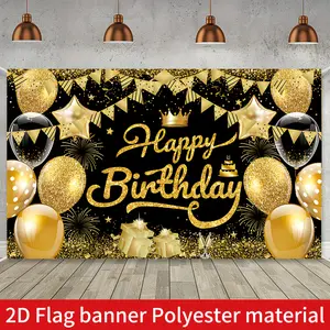 Happy Birthday Decoration Banner, Golden Sequin Birthday Party Decoration, Black Golden Themed Happy Birthday Party Banner, Birthday Party Supplies Decoration, Photo Booth Props