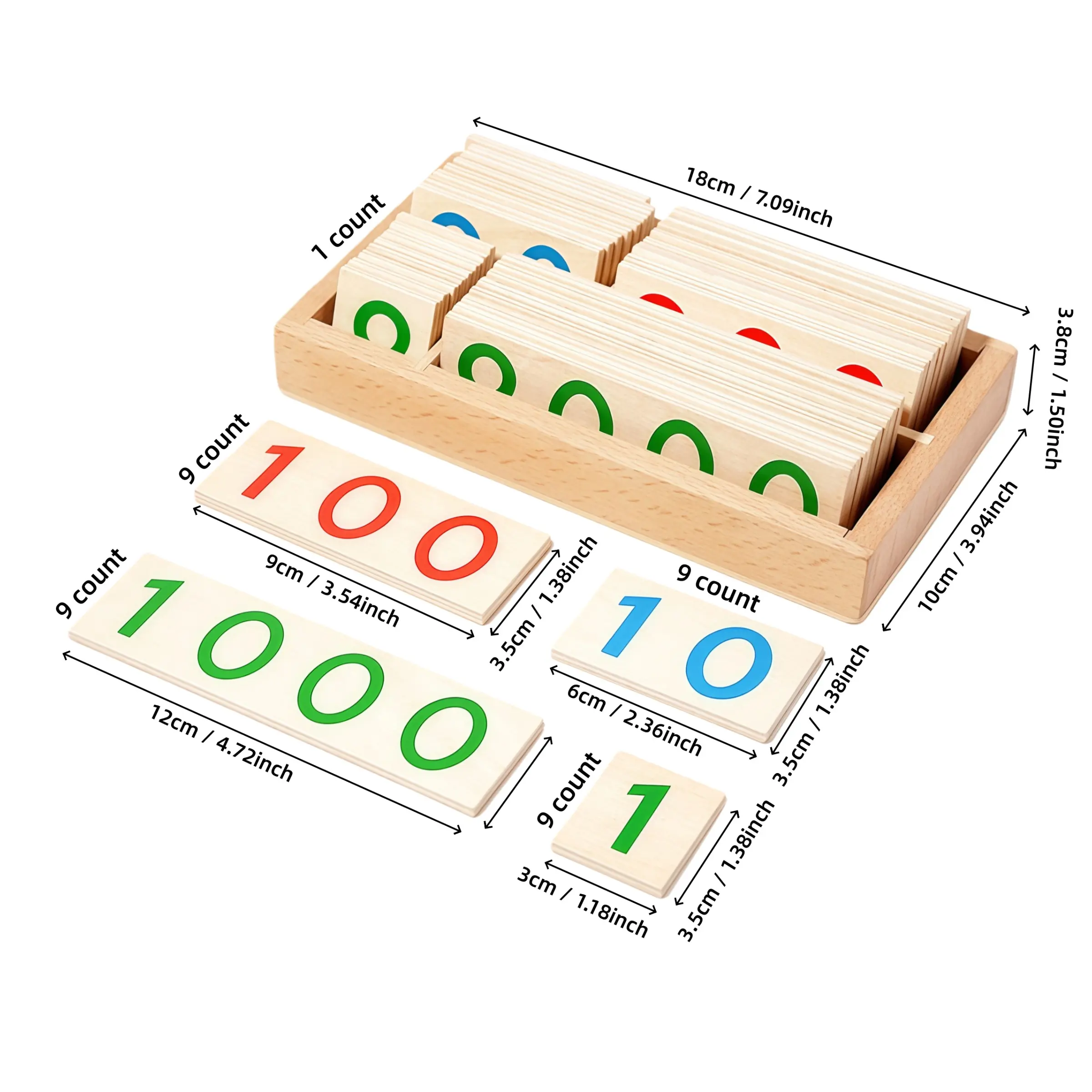 Montessori 1-9000 Number Cards, Wooden Learning Cards for Kids