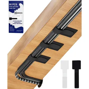 80 count Hook and Loop  Ties, Hook and Loop  Straps, Under Desk  Management, Adhesive  Clips, Sticky- Cord Organizer for Desk, Household & Office Organization (Black+White)