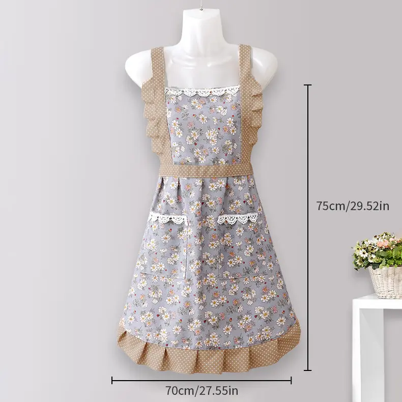 Princess-Style Ruffle Apron for Women, Solid Color Design with Adjustable Cross-Back Straps and Pockets, Oil-Proof, Cute Ruffle Apron, Bib Apron