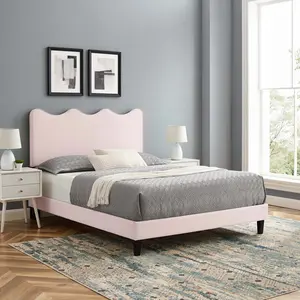 Modway Current Performance Velvet Twin Platform Bed in Pink