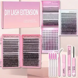 Mixed Length False Eyelash Kit, Diy Eyelash Extensions, Three boxes Eyelash Extensions with Glue & Remover & Tweezers & Brush, Eye Makeup Tool, Cosmetic Gift for Girl