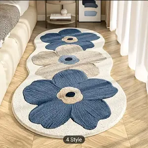 Luxury Plush Mat Navy Blue Brown Floral 10mm Non Slip Backing Machine Washable for Bedside Living Room Corridor Study Rooms Rugs