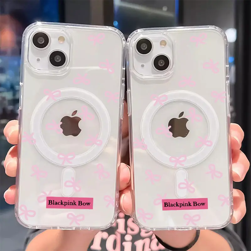 Blackpink Bow for IPhone 16 Pro Max 16 16e 15 14 13 12 11 Case Clear, [Compatible with Magsafe] [Military-Grade Protection] Shockproof Slim I Phone Sleeve Cases Woman Promax Cover Luxury Protective Shell Silicone Cellphone Casing