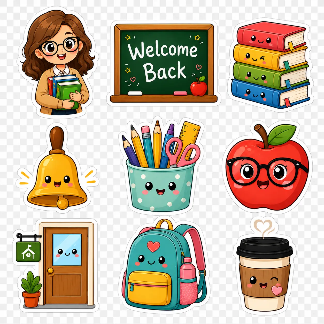 Welcome Back Teacher Sticker Sheet, 9 Cute Teacher Stickers, Back to School Vinyl Decals for Laptop, Water Bottle, Notebook