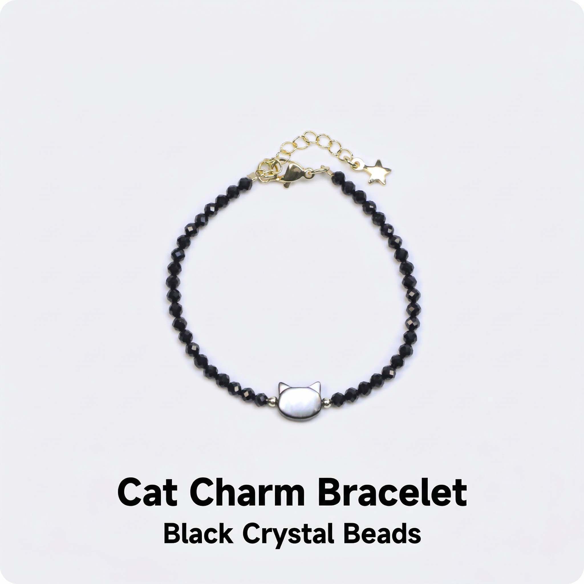 Black Crystal Bracelet with Cat Head Design for Women - Adjustable & Gift-Ready Lucky Fortune Cat