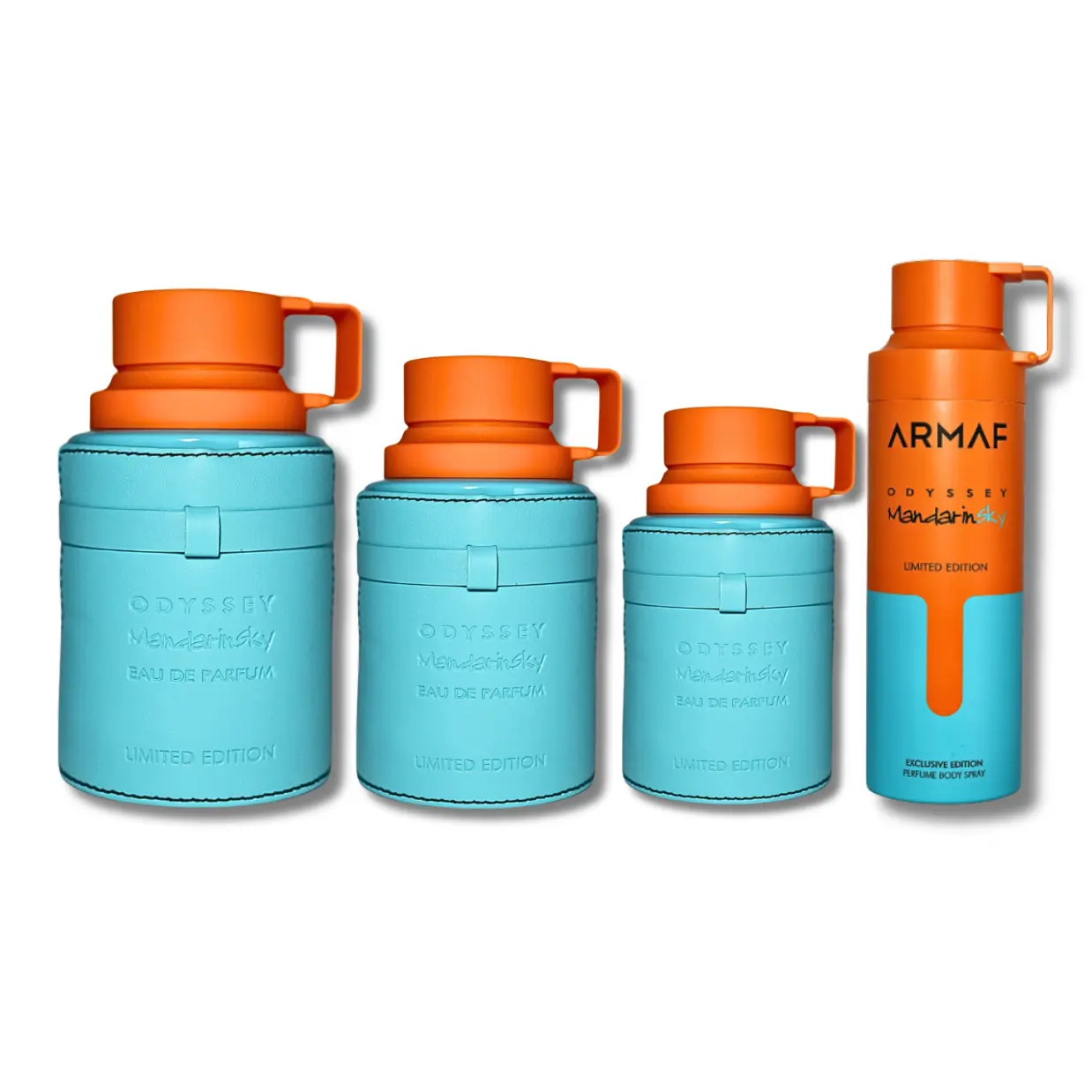 Armaf Odyssey Mandarin Sky Men's 4-Piece (Multi-Pack) Premium EDP Spray Gift Box - Mandarin Orange, Citrus Caramel, Sage & Saffron Notes, Contains Alcohol, Long-Lasting, Signature Scent, Limited Edition, 6.8fl.oz Deodorant & Body Care Items
