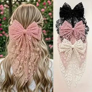 3-Pack Lace Bow Hair Clips for Women, Elegant Ribbon Hair Accessories in Black & Pink, Durable Lightweight Hairpins for Everyday Wear, Parties, Weddings, Valentine’s Day & Gift Styling