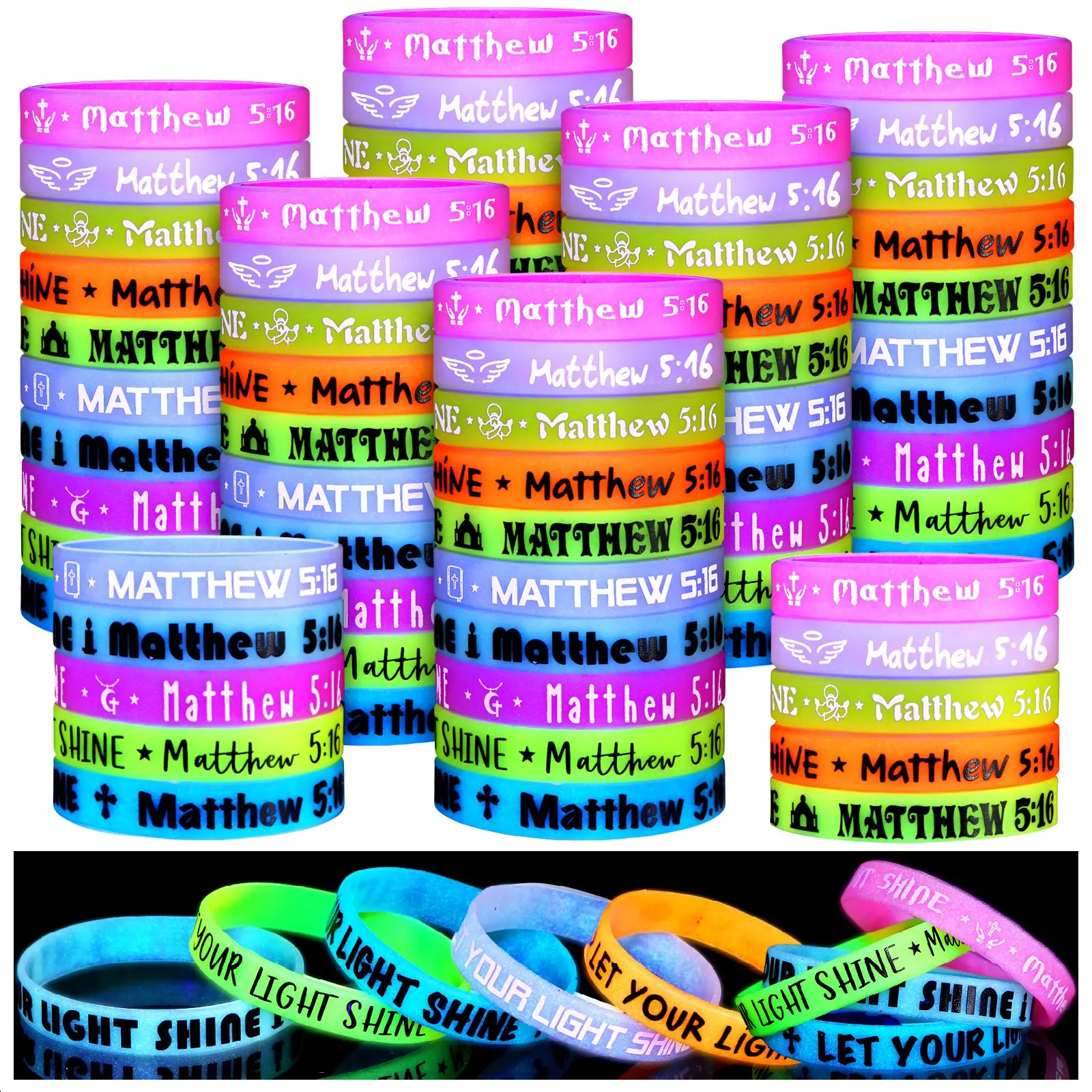 Halloween Luminous Bible Verse Silicone Bracelets for Halloween Party Favors Church Teens Adults Christian Jesus Loves Me Bracelets Gift for Trick or Treat Non-candy Halloween Goodie Bag Stuffers Fillers Sunday School Classroom Prizes