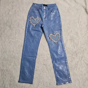 Jumbo Heart Denim Jeans Stretch - Blue, Comfortable Fit, Versatile Design, Ideal for Womenwear, Bottom - Womenswear