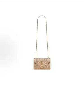 Pre-owned Yves Saint Laurent Calfskin Shoulder Bags YSL Triquilt Envelope Bag Small Brown CPU1130