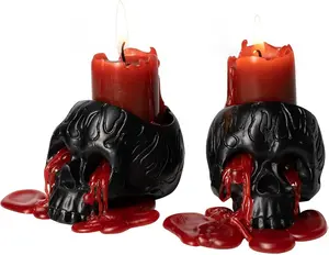 Gute Decor Skull Blood Candles 2 Pack - Bleeding Dripping Red Wax Skeleton Reversing Skull Candle Magic Skulls Candlestick Spooky Gothic Bar Decoration 3.54 x 2.56 x 2.36-8 Hour Burn Time