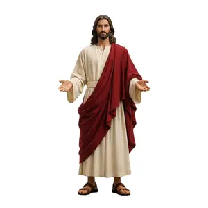 Jesus Loves You Figures with Fabric Robes & Sandals, Sacred Heart Jesus Statue for Christian Decor, Faith-Based Spiritual Gift
