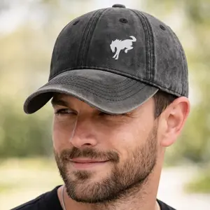 Ford Bronco Horse Logo Embroidered Hat Vintage Washed Black Baseball Cap, Minimalist Bronco Horse Dad Hat Adjustable Streetwear for Men Women