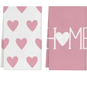 Valentines Day Kitchen Towels Pink Heart Love Home Valentine's Day Kitchen Dish Towels, 18x26 Inch Anniversary Wedding Decoration Hand Towels Set of 2