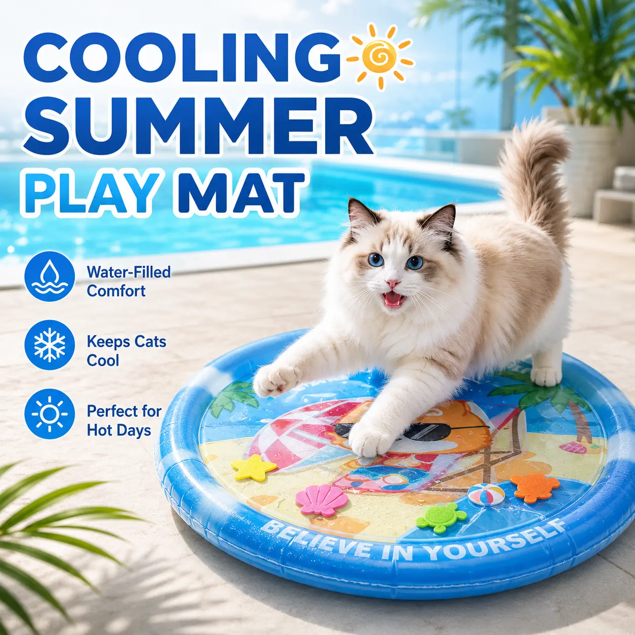 Cooling Cat & Dog Water Bed for Summer – 2 Sizes (60cm/100cm) Inflatable & Fillable Pet Mat – Scratch-Resistant & Chew-Proof PVC Surface – Non-Toxic Cooling Pad for Cats & Small Dogs – Self-Adjusting Comfort for Hot Weather Relief