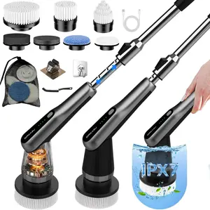 G2-Pro Electric Spin Scrubber - Upgraded IPX7 Waterproof Shower Cleaner Brush with 7 Replaceable Heads, Retractable Handle & 2-Speed for Bathroom, Bathtub, Kitchen, Tile Floors