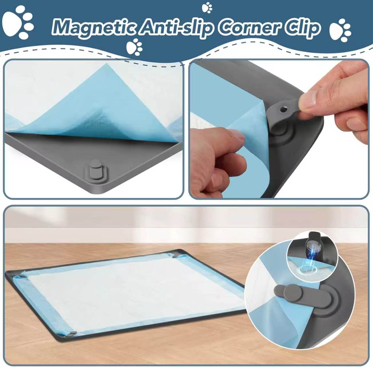 Dog Pee Pad Holder Tray - Fits Up to 36” x 23” Pee Pad Holder for Dogs - Stable Grip, Raised Edges, Quick-Wipe Silicone Surface Dog Pad Holder for Indoor Flooring Protection