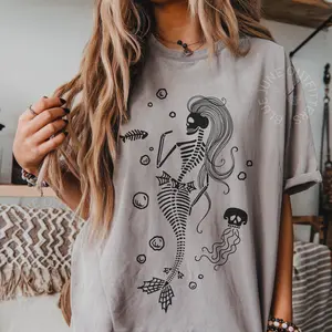 Skeleton Mermaid Tee – Spooky Sea Siren Graphic Shirt