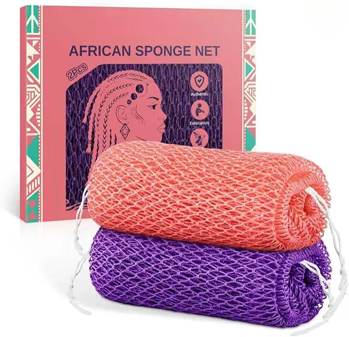 2Pcs African Net Sponge Authentic with Knots - Exfoliating Body | Scrubber for All Skin Types, African Bath Sponge, Wash Cloth, Gentle Exfoliation Shower Rag for Women Daily Use