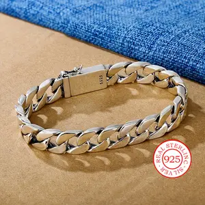 925 Sterling Silver Luxurious Handmade Cuban Chain Bracelet - Durable, Fashionable, Retro-Inspired, High-Quality, and Long-Lasting Jewelry Piece for Any Occasion